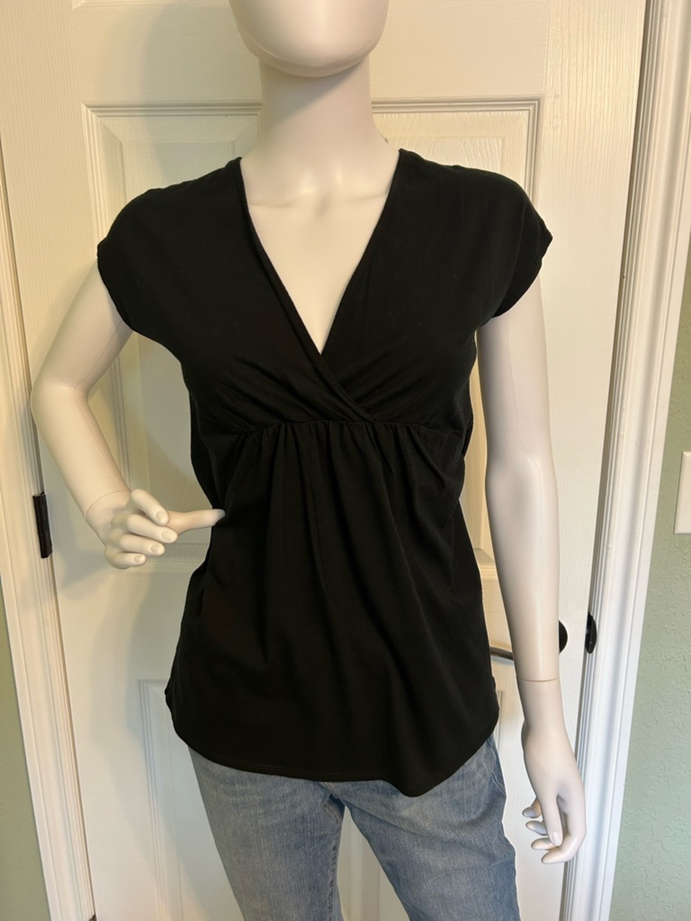 GAP Black V-Neck Gathered Waist Tunic Top